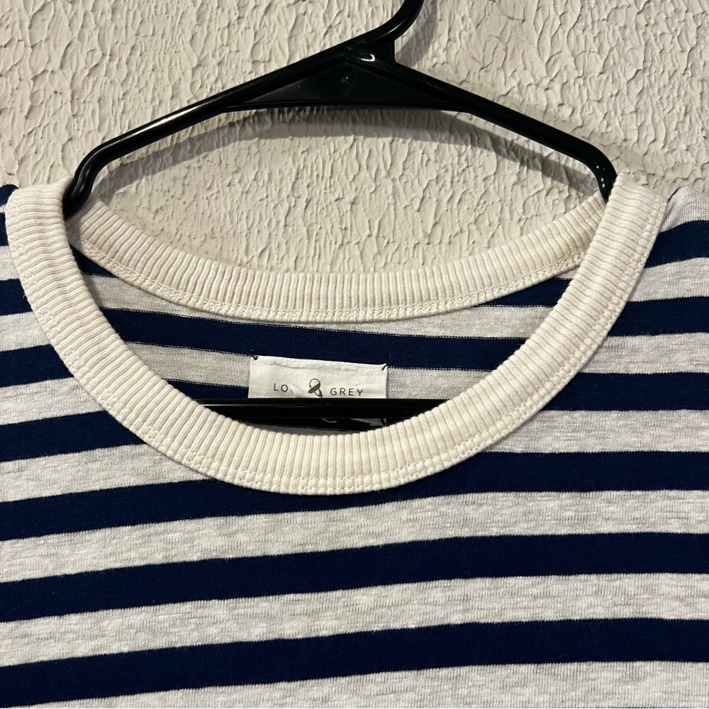 Lou & Grey Navy White Striped Short Sleeve linen blend T Shirt Dress size small - Picture 5 of 11